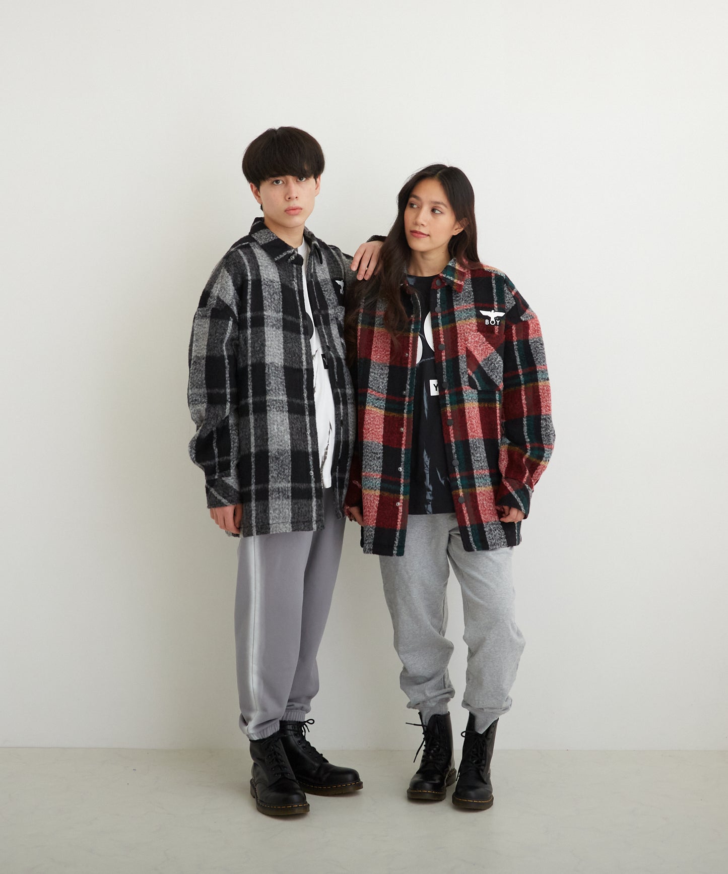SHAGGY CHECK COACH JACKET RED【B224N2300704】