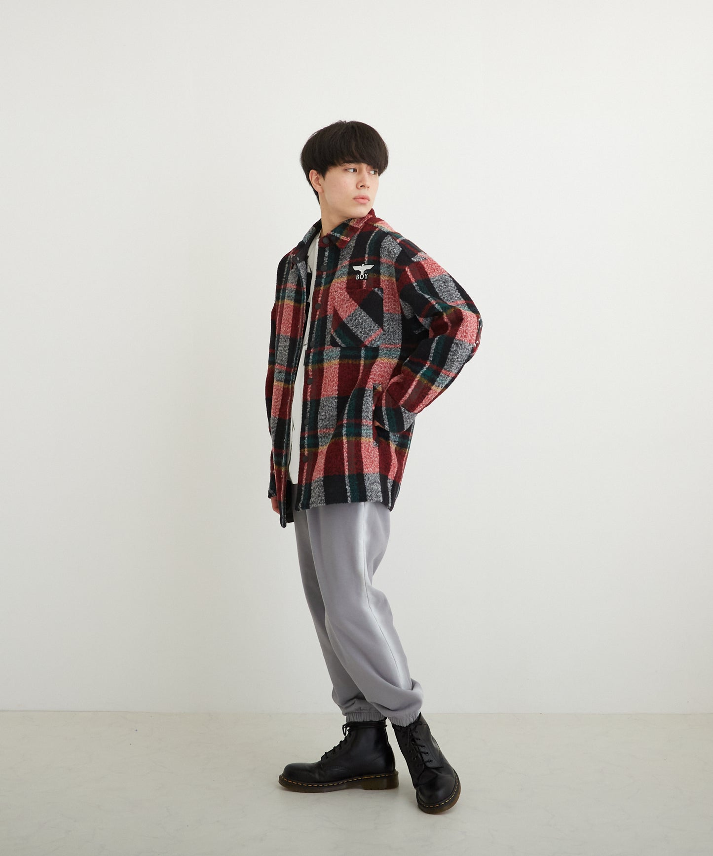 SHAGGY CHECK COACH JACKET RED【B224N2300704】