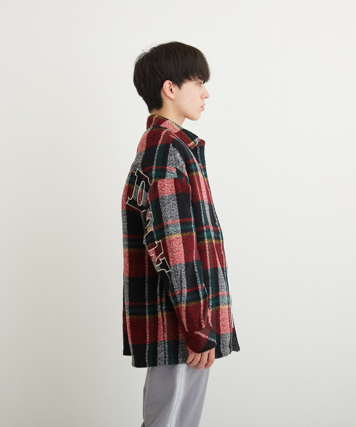 SHAGGY CHECK COACH JACKET RED【B224N2300704】