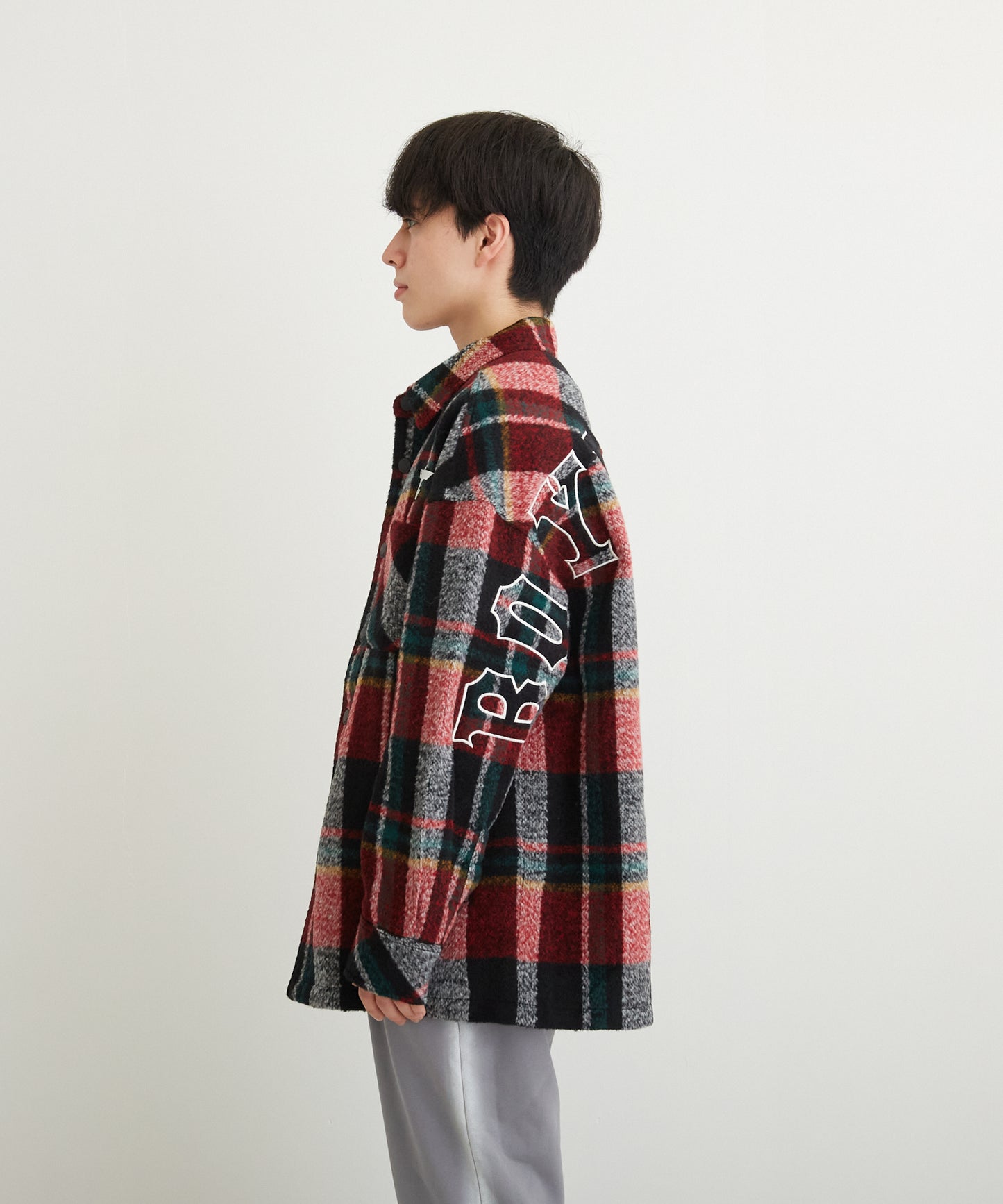 SHAGGY CHECK COACH JACKET RED【B224N2300704】