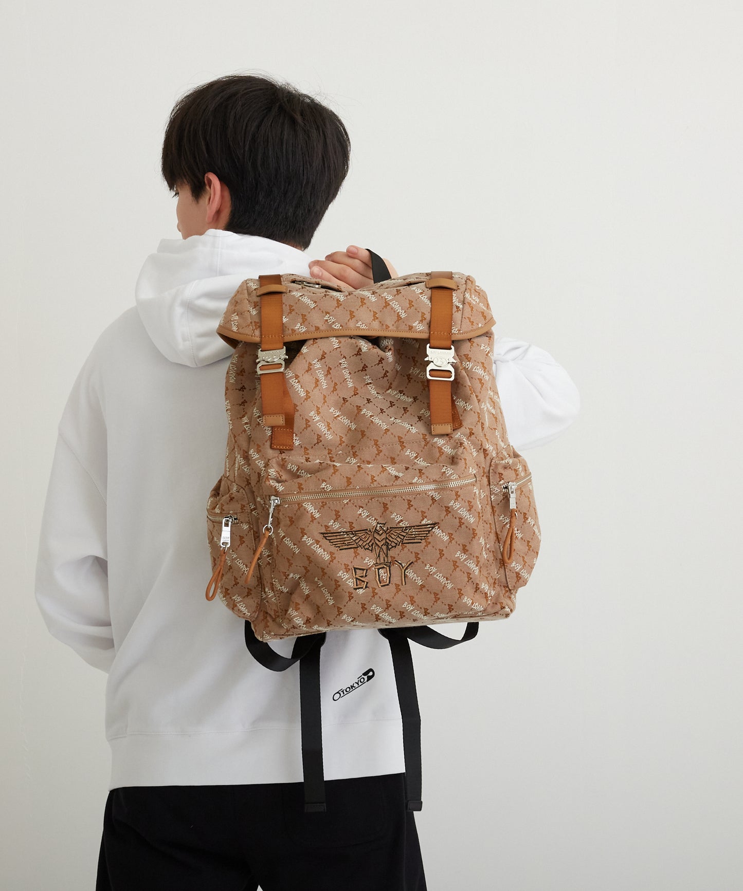 DOUBLE BUCKLE JACQUARD BACKPACK BROWN【B224N8501108】