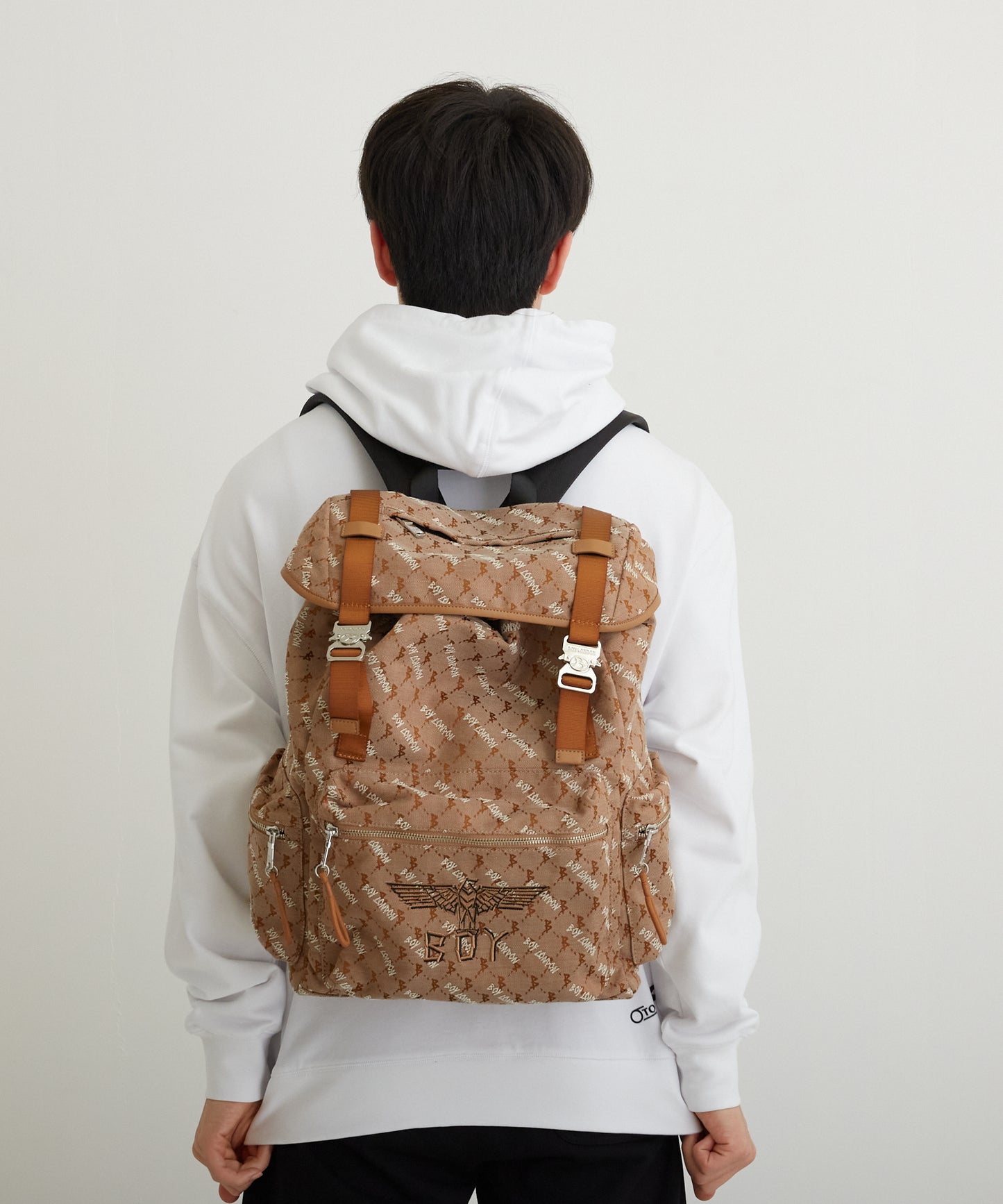 DOUBLE BUCKLE JACQUARD BACKPACK BROWN【B224N8501108】