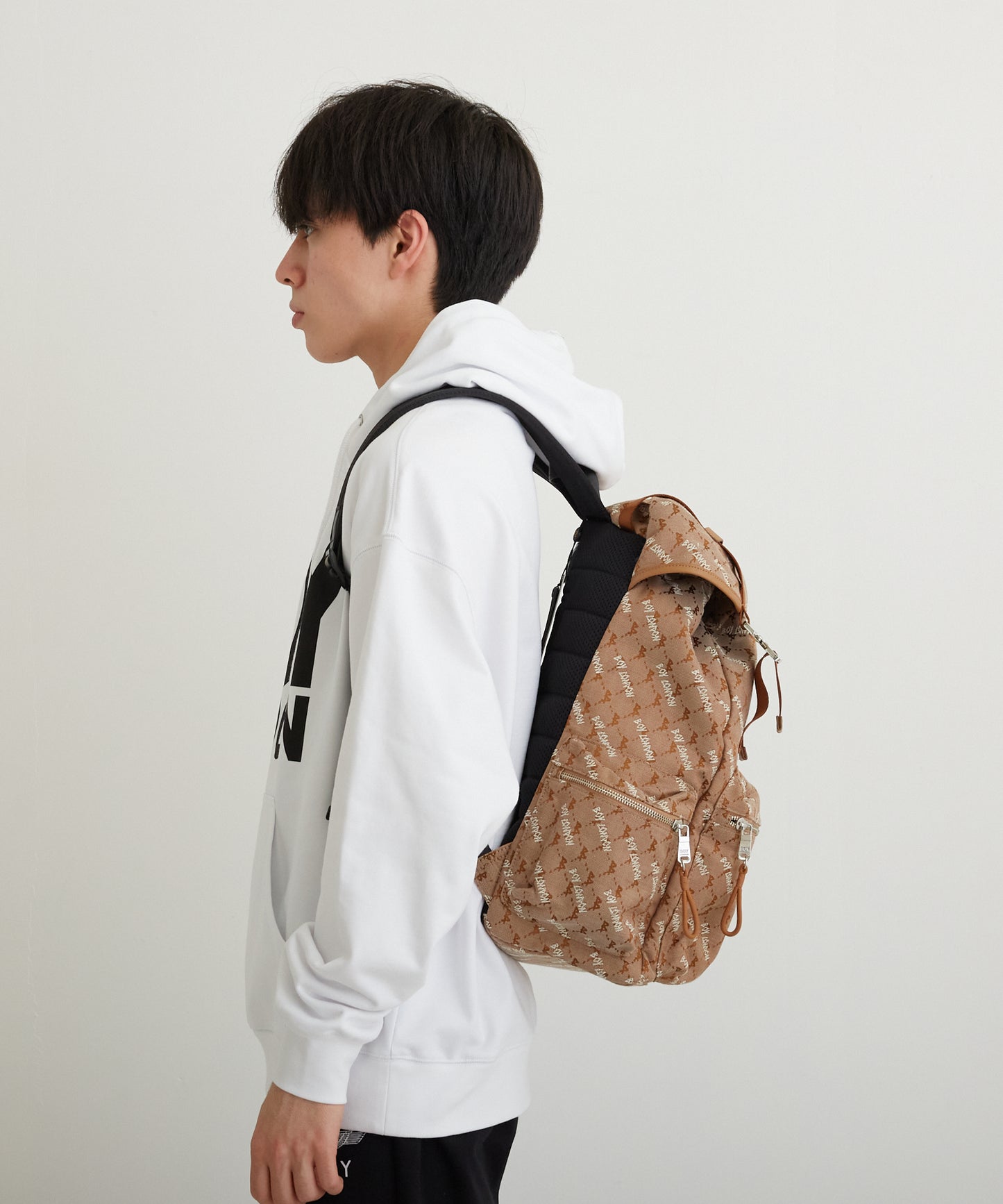 DOUBLE BUCKLE JACQUARD BACKPACK BROWN【B224N8501108】