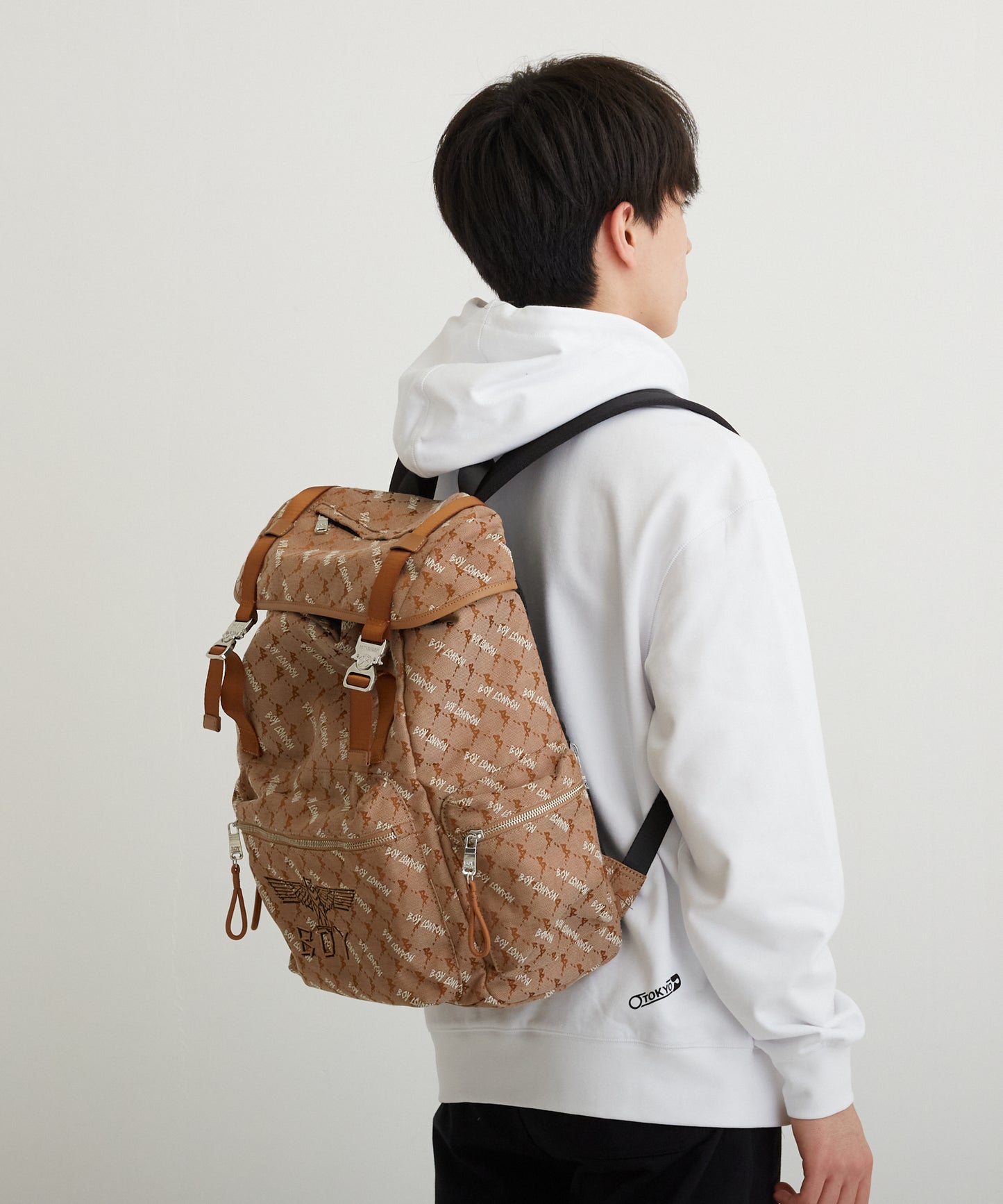 DOUBLE BUCKLE JACQUARD BACKPACK BROWN【B224N8501108】