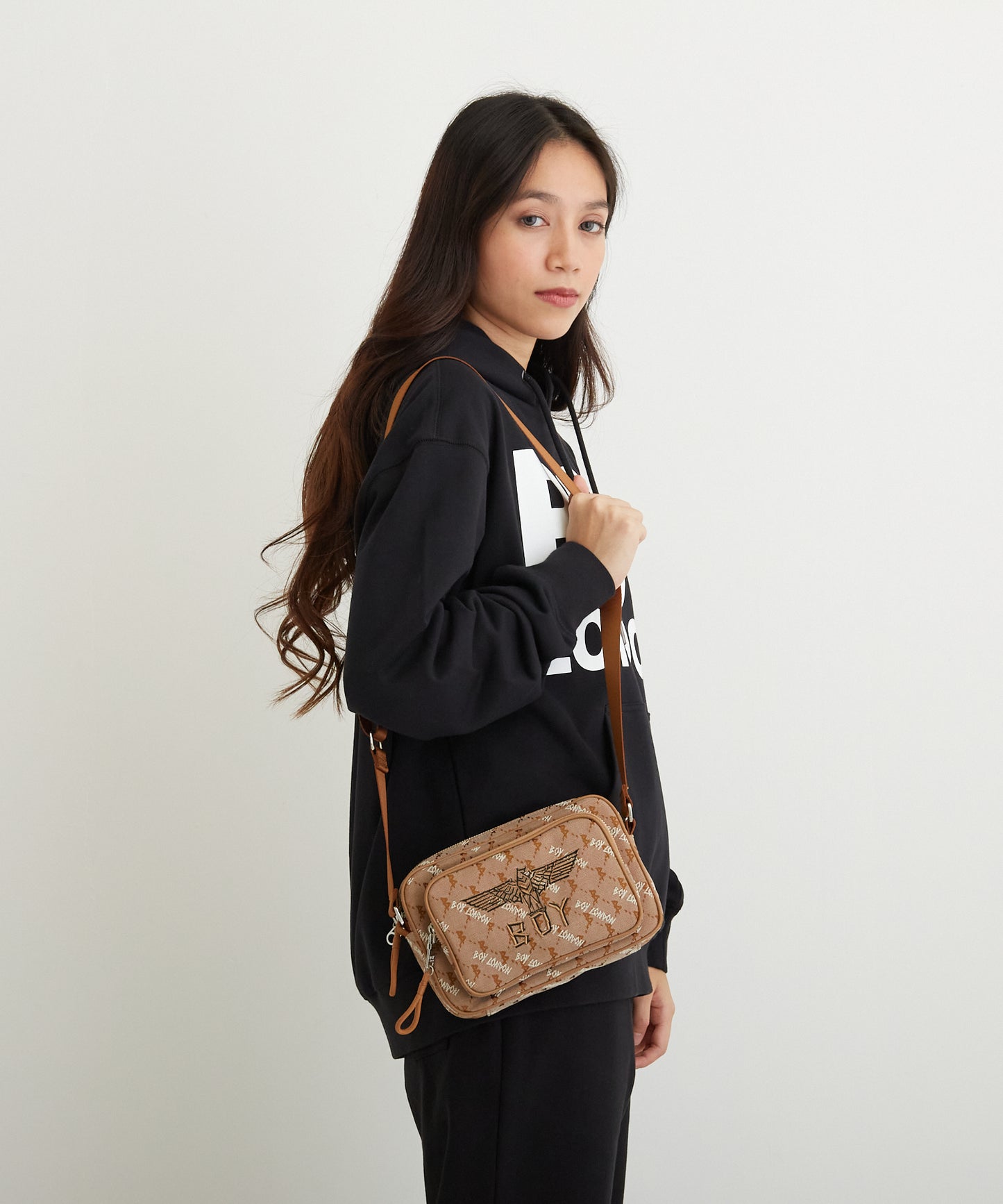 JACQUARD SQUARE SHOULDER BAG BROWN【B224N8500708】