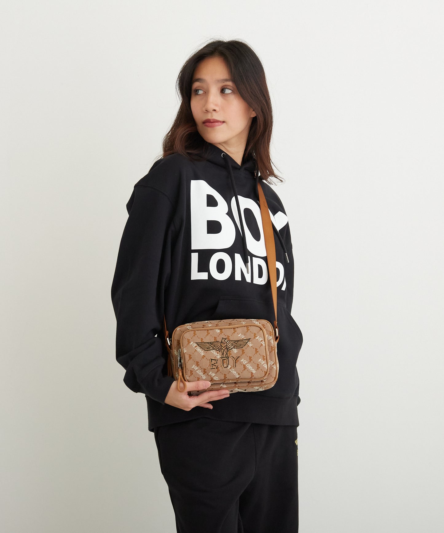JACQUARD SQUARE SHOULDER BAG BROWN【B224N8500708】