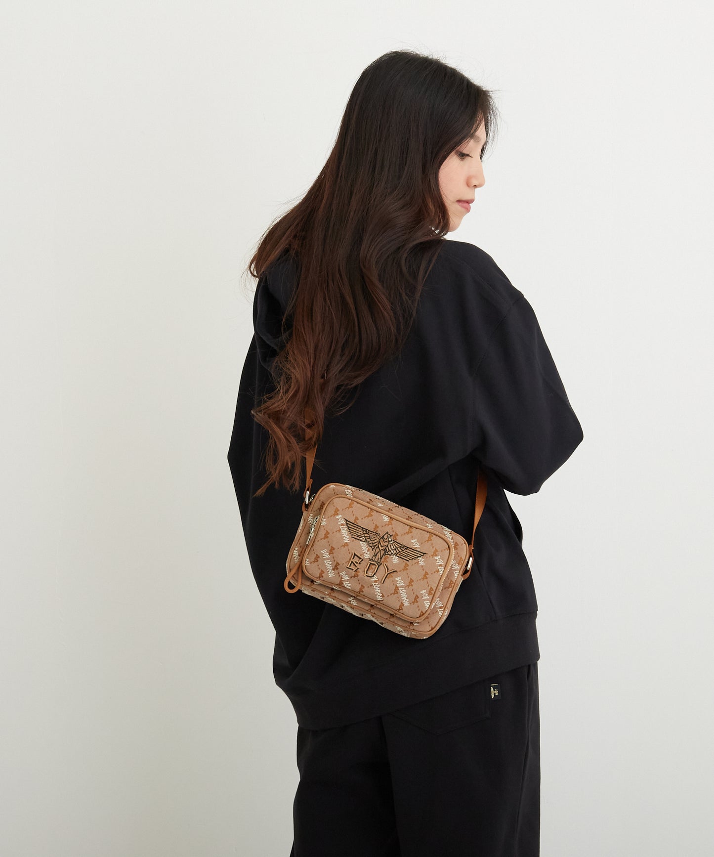 JACQUARD SQUARE SHOULDER BAG BROWN【B224N8500708】