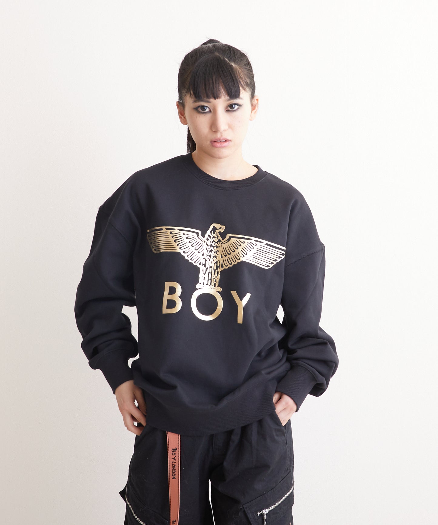CLASSIC EAGLE BOY CREWNECK SWEAT BLACK/GOLD【AFJ-2000-SWB02】
