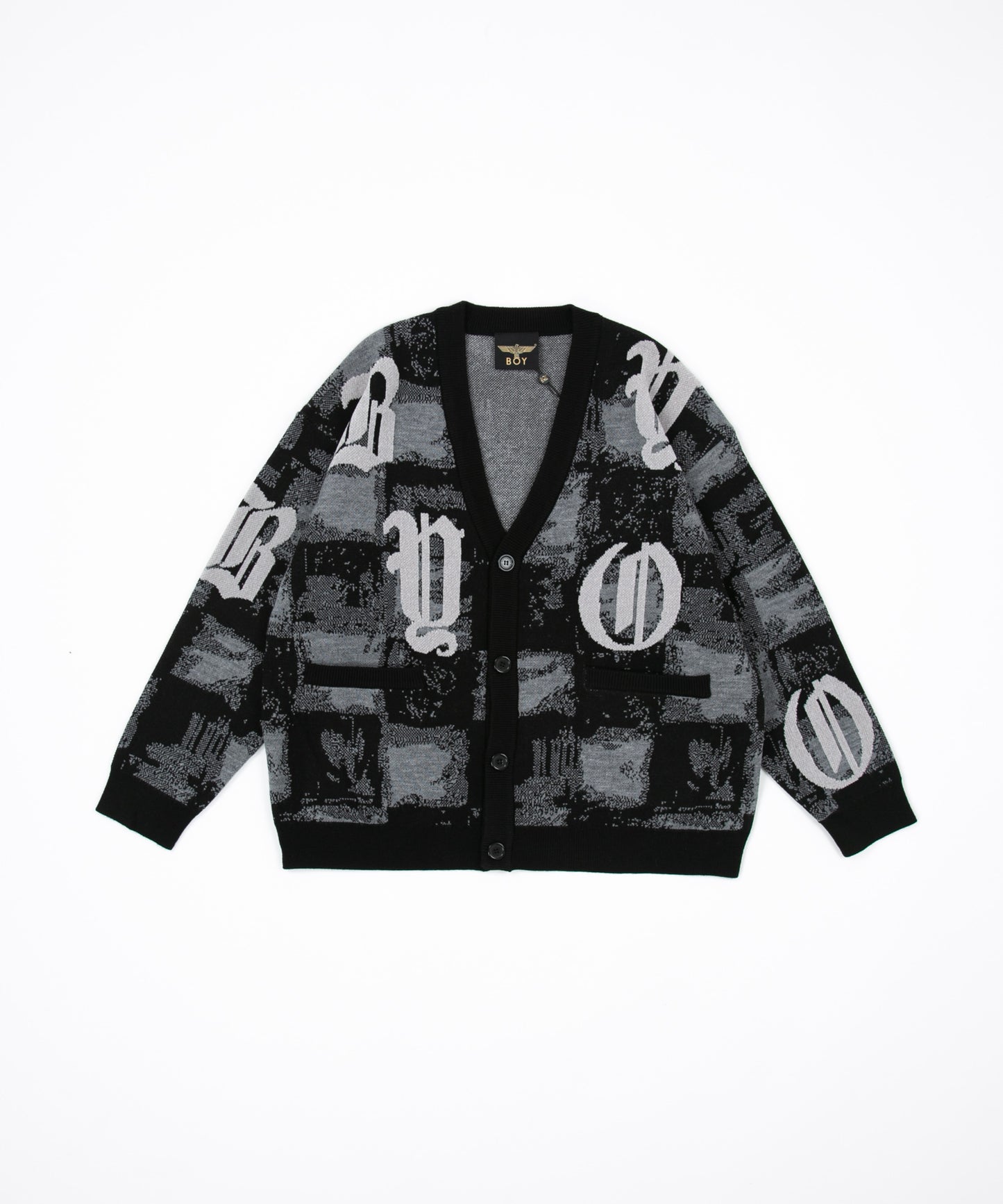 MOSAIC PATTERNED KNIT CARDIGAN BLACK【B223N6400102】