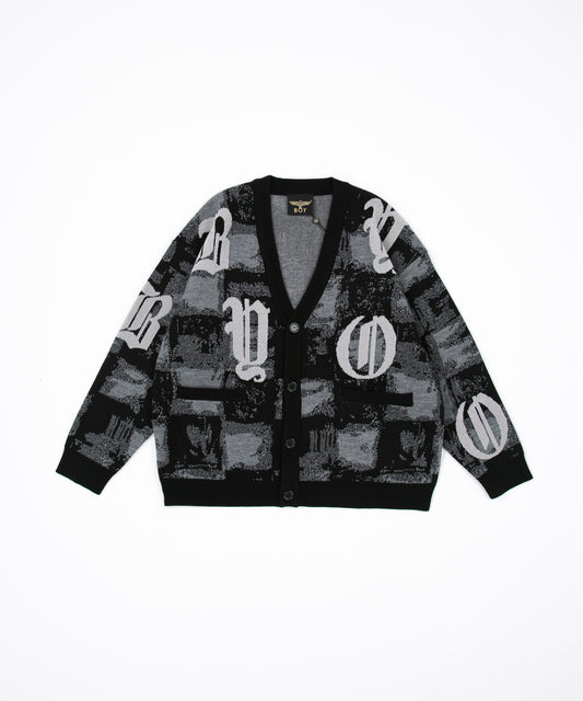 MOSAIC PATTERNED KNIT CARDIGAN BLACK【B223N6400102】
