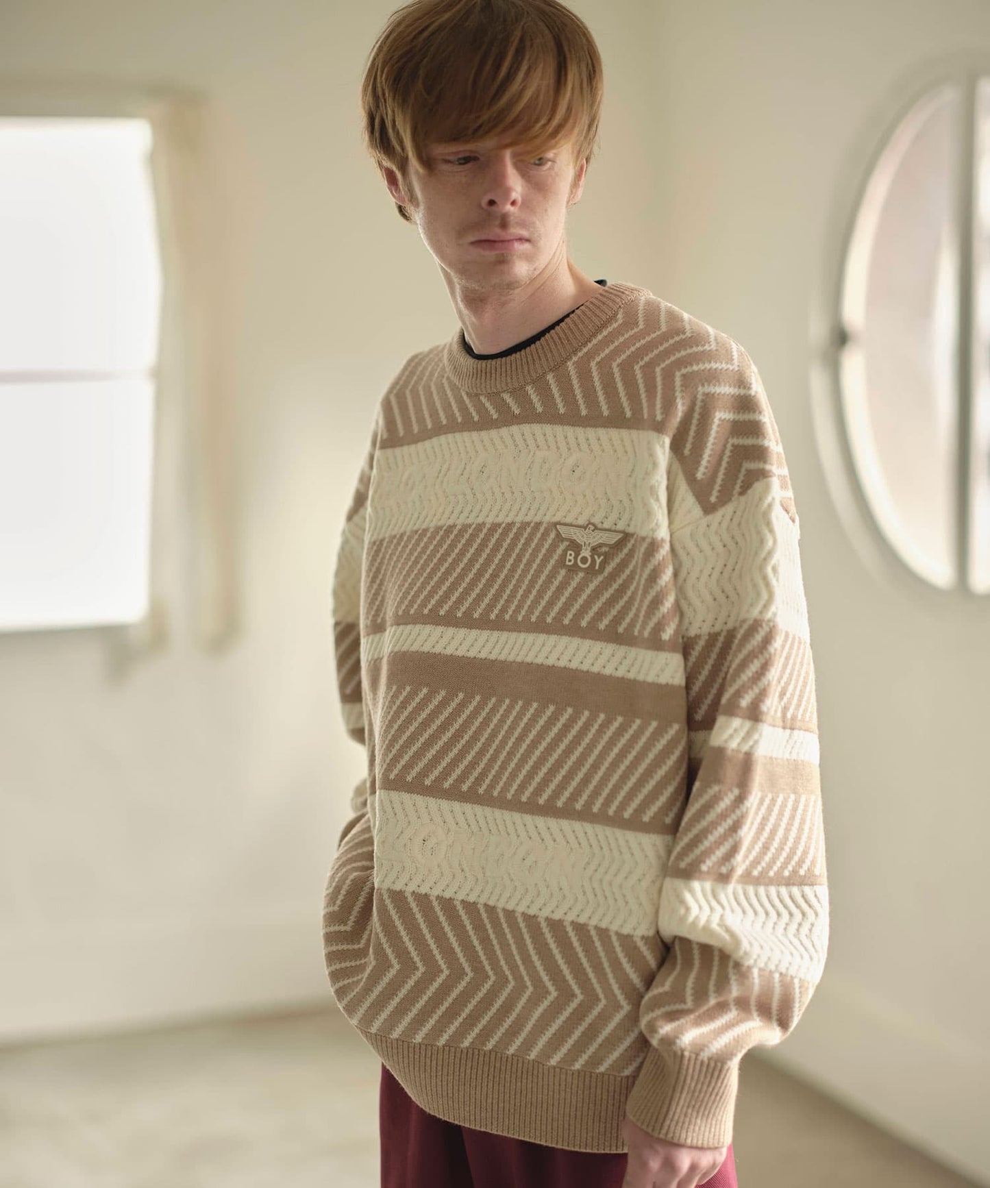 BOYLONDON PUZZLE KNIT KHAKI WHITE【B244N6000711】