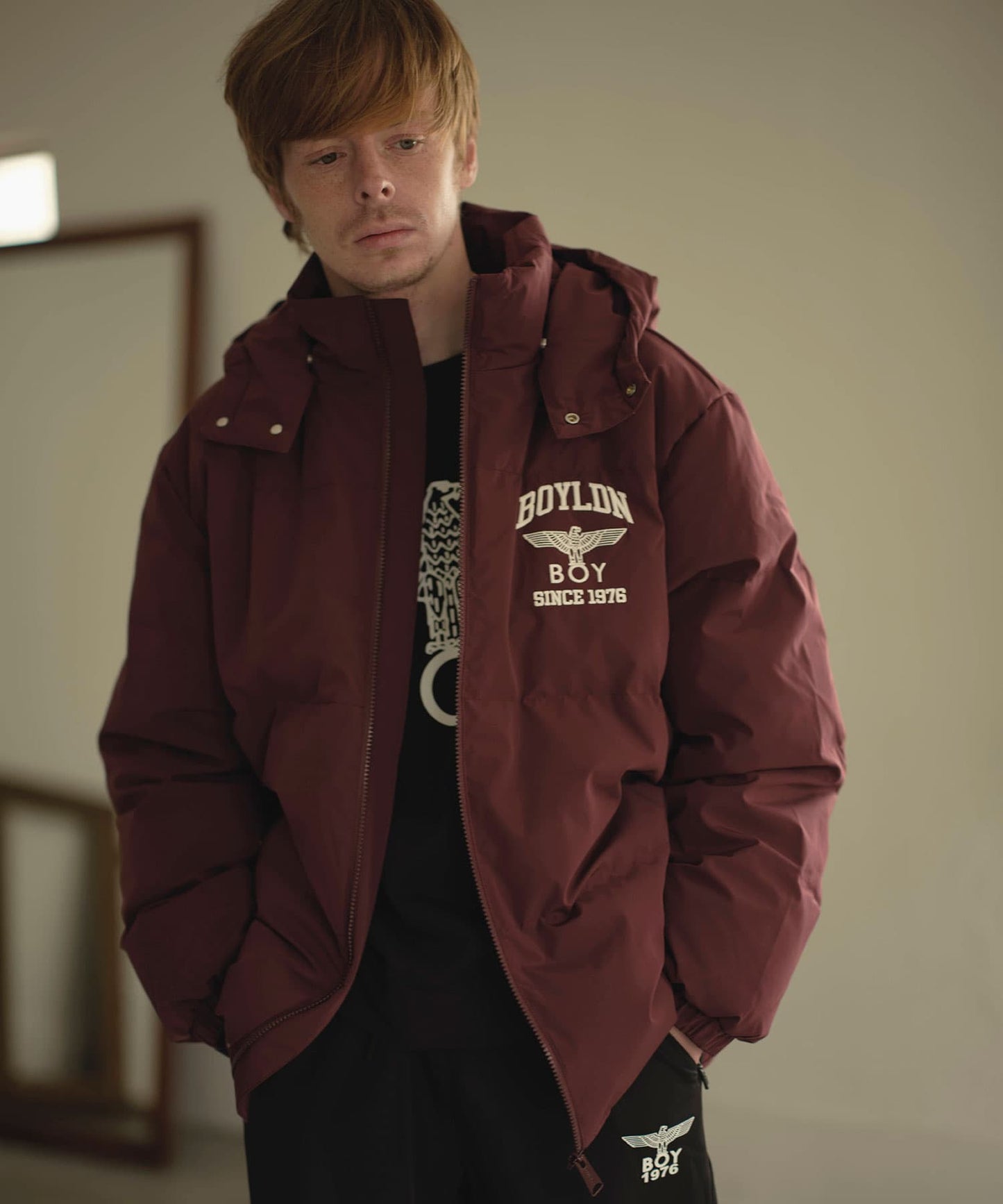 EAGLE EMBROIDERY REGULAR DOWN JACKET WINE RED【B244N2803430】