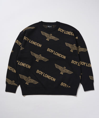 Gold LOGO Jacquard Knit Pullover BLACK【B233N6090102】
