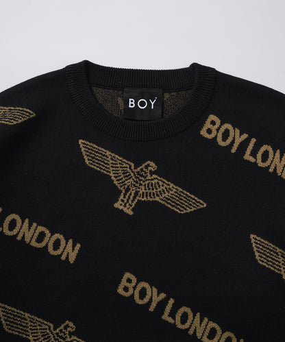 Gold LOGO Jacquard Knit Pullover BLACK【B233N6090102】