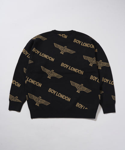 Gold LOGO Jacquard Knit Pullover BLACK【B233N6090102】