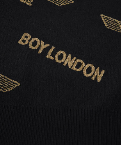 Gold LOGO Jacquard Knit Pullover BLACK【B233N6090102】
