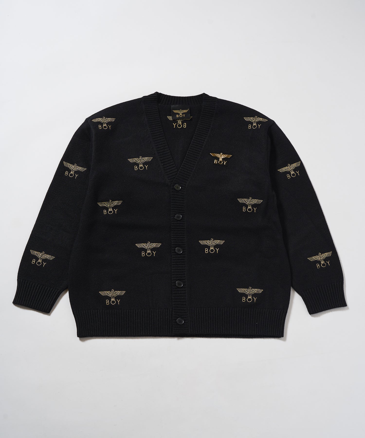 Gold LOGO Embroidery Knit Cardigan BLACK【B233N6490102】