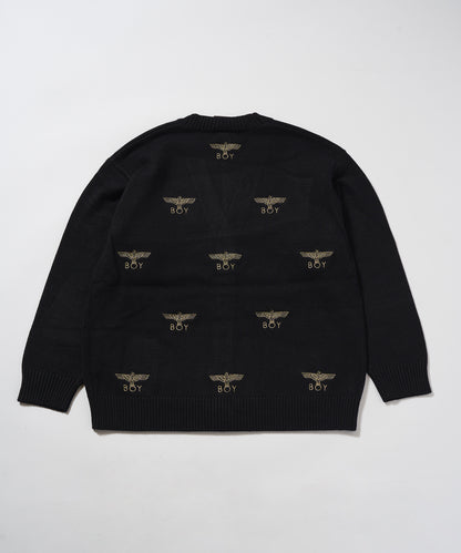 Gold LOGO Embroidery Knit Cardigan BLACK【B233N6490102】