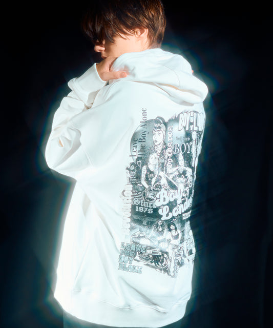 LEAVE THE BOY ALONE Photo Hoodie Parka WHITE【B233N0471001】