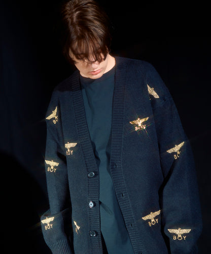 Gold LOGO Embroidery Knit Cardigan BLACK【B233N6490102】