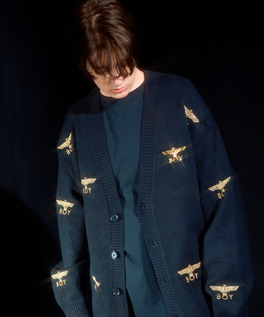 Gold LOGO Embroidery Knit Cardigan BLACK【B233N6490102】