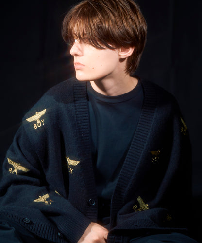 Gold LOGO Embroidery Knit Cardigan BLACK【B233N6490102】