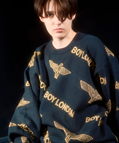 Gold LOGO Jacquard Knit Pullover BLACK【B233N6090102】