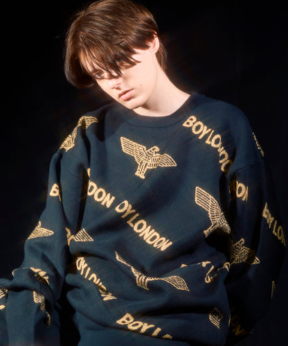 Gold LOGO Jacquard Knit Pullover BLACK【B233N6090102】