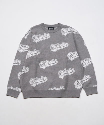 BOY LOGO JACQUARD KNIT PULLOVER GREY WHITE【B234N6000501】