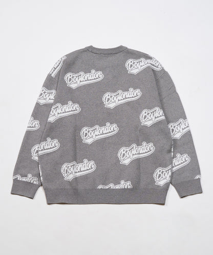 BOY LOGO JACQUARD KNIT PULLOVER GREY WHITE【B234N6000501】