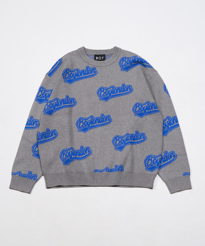 BOY LOGO JACQUARD KNIT PULLOVER GREY BLUE【B234N6000506】