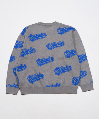 BOY LOGO JACQUARD KNIT PULLOVER GREY BLUE【B234N6000506】
