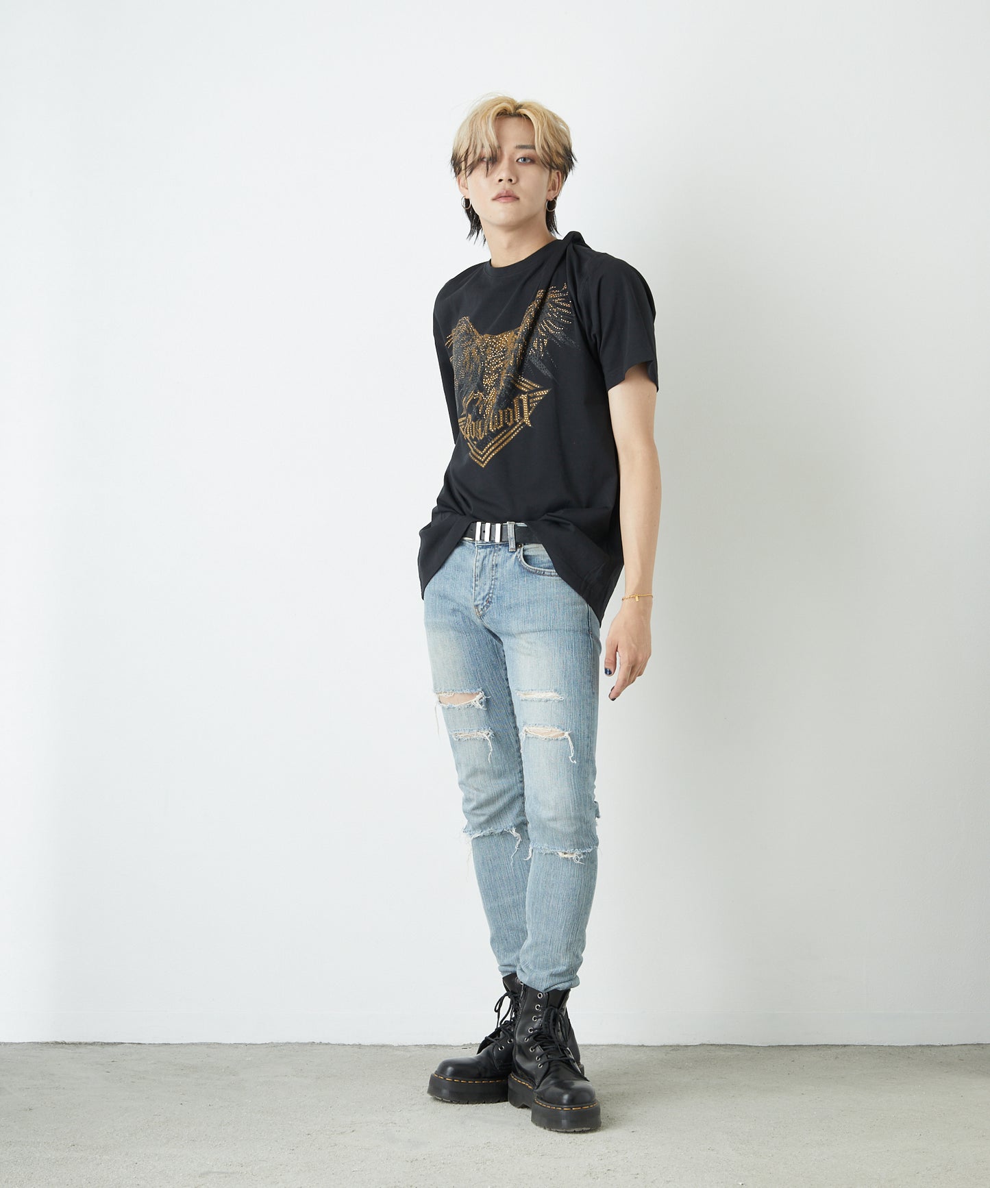 RHINESTONE BIG EAGLE T-SHIRTS BLACK 【B222N0103502】