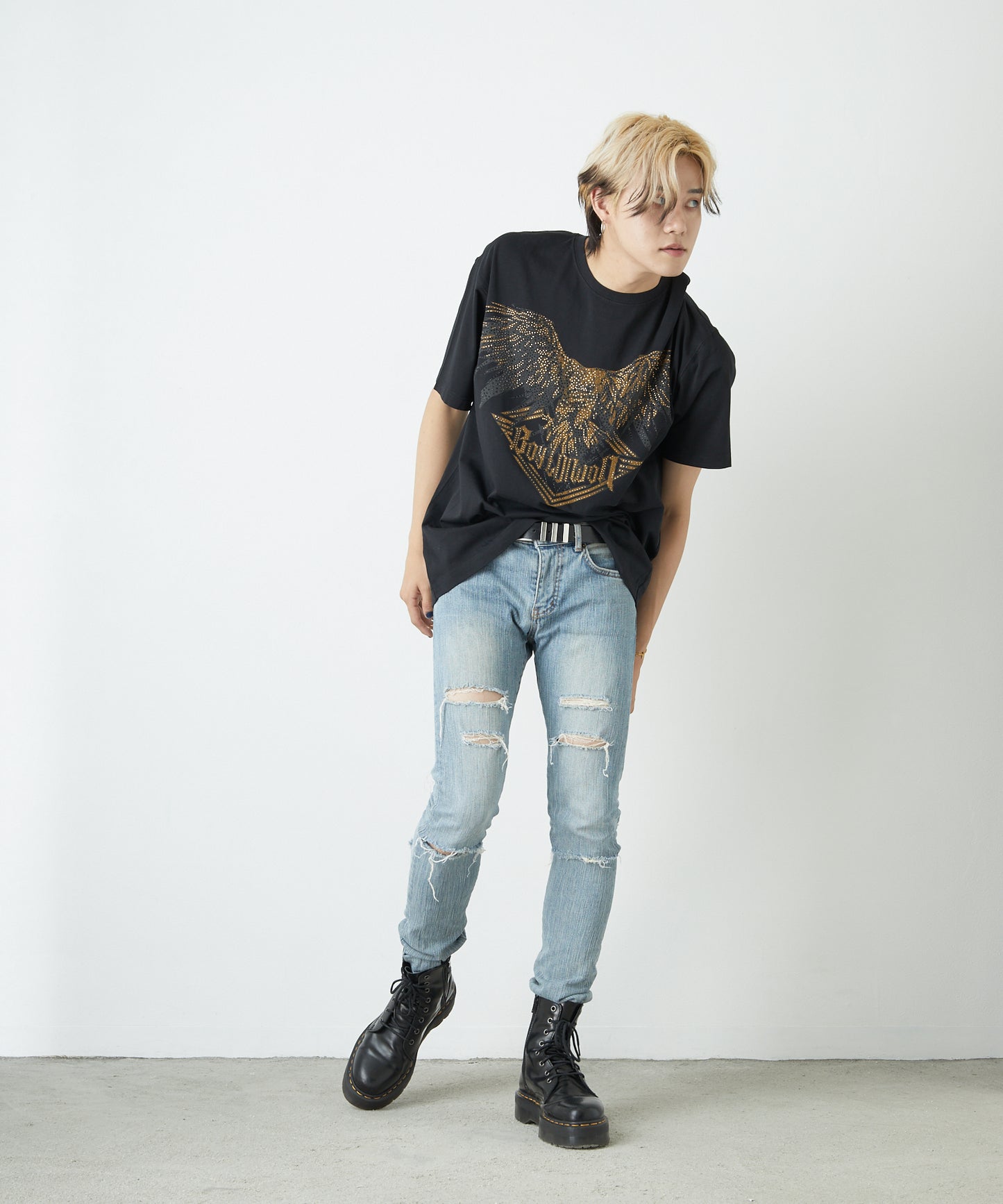 RHINESTONE BIG EAGLE T-SHIRTS BLACK 【B222N0103502】