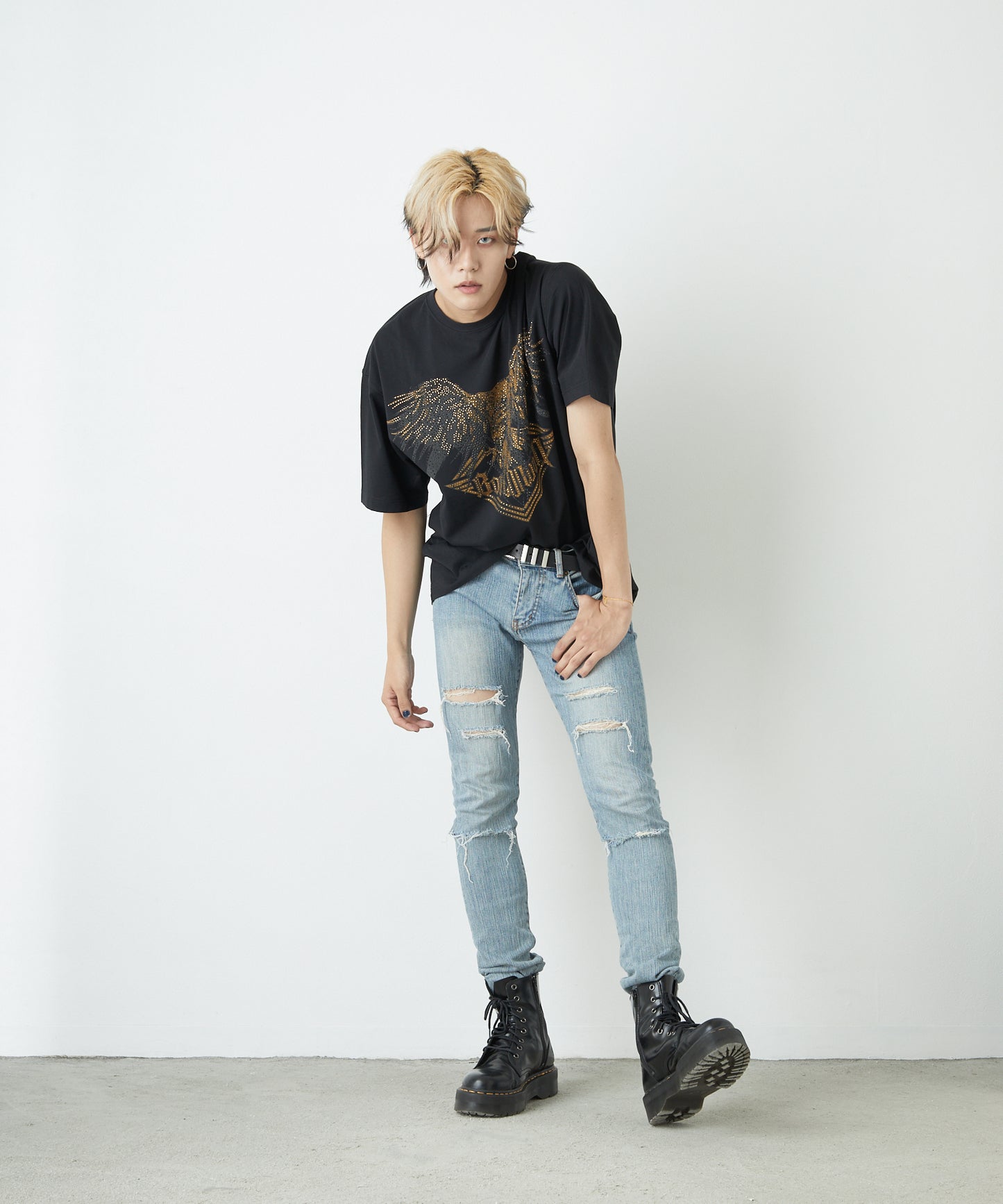 RHINESTONE BIG EAGLE T-SHIRTS BLACK 【B222N0103502】