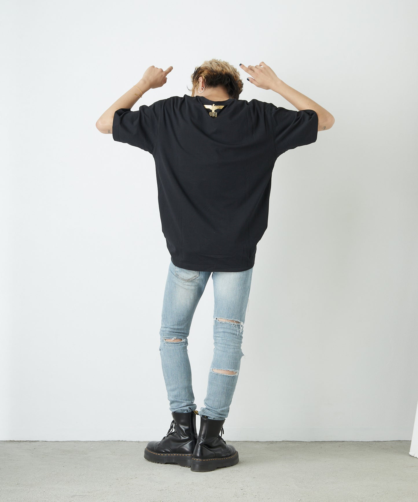 RHINESTONE BIG EAGLE T-SHIRTS BLACK 【B222N0103502】