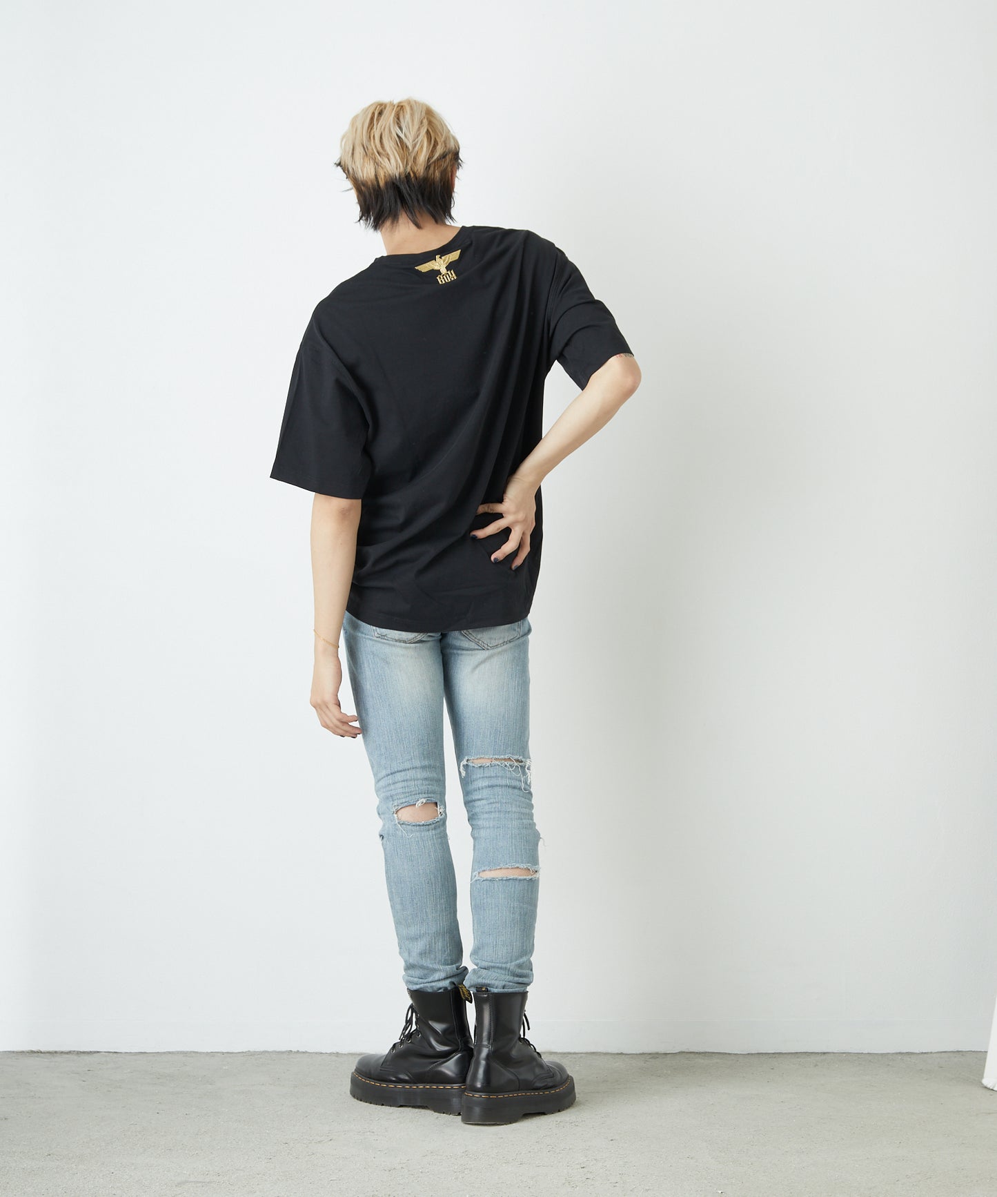 RHINESTONE BIG EAGLE T-SHIRTS BLACK 【B222N0103502】