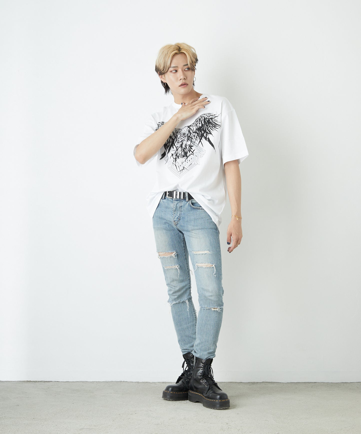 RHINESTONE BIG EAGLE T-SHIRTS WHITE 【B222N0103501】