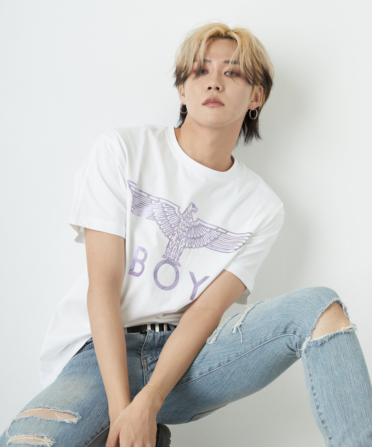 GLITTER&METALIC EAGLE WING T-SHIRTS WHITE【B222N0101801】