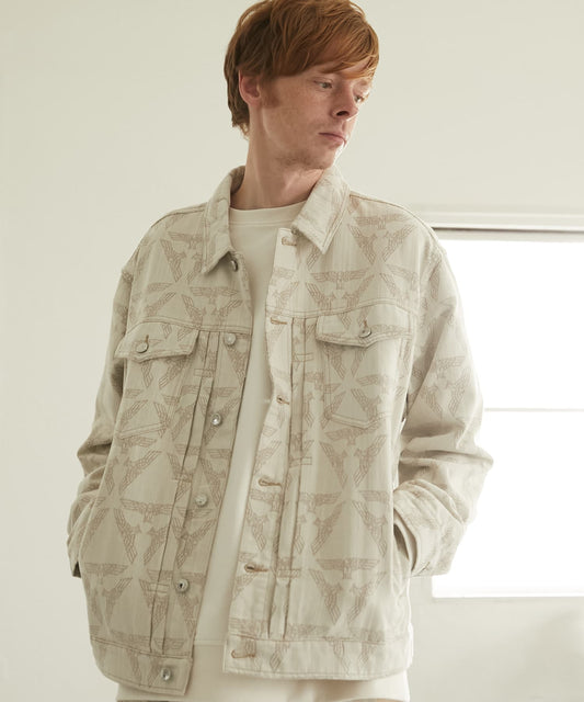 EAGLE JACQUARD DENIM JACKET KHAKI【B243N5001211】