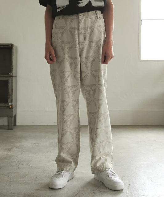 EAGLE JACQUARD DENIM PANTS KHAKI【B243N5501111】