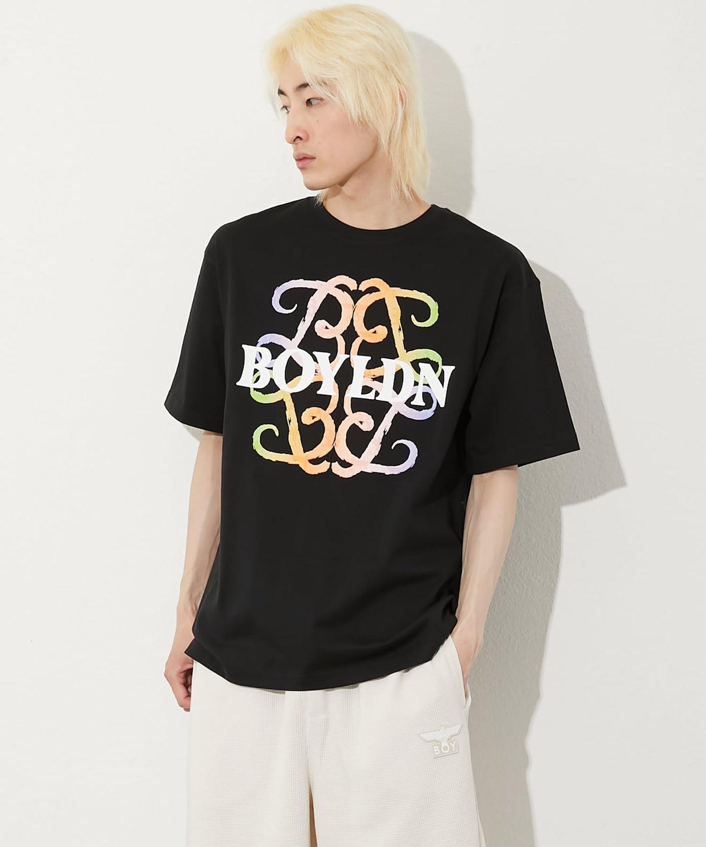 FLOCKY PRINT TEE BLACK【B252N0101102】