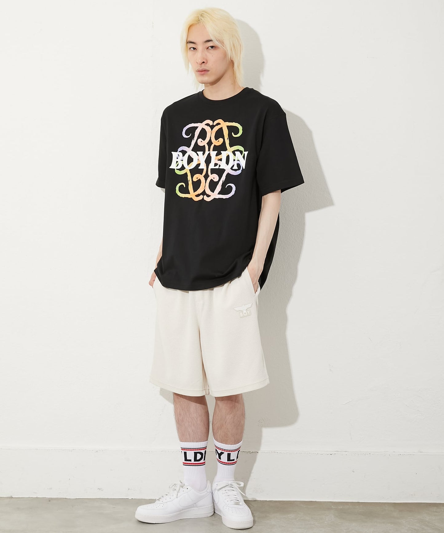 FLOCKY PRINT TEE BLACK【B252N0101102】