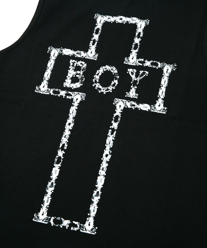 BOY CROSS MOTIFSLEEVELESS SHIRT BLACK【B232N0270102】