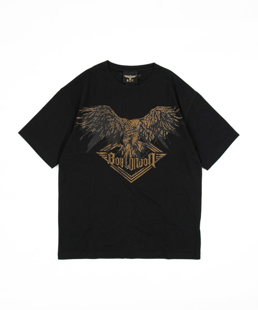 RHINESTONE BIG EAGLE T-SHIRTS BLACK 【B222N0103502】
