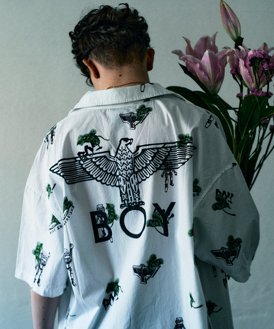 ROBOT PRINTED OPEN COLLAR SHIRT WHITE【B231N2200101】