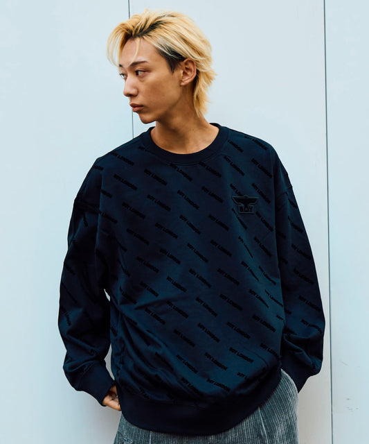 BOY FLOCKY CREW SWEAT BLACK【B233N0301002】
