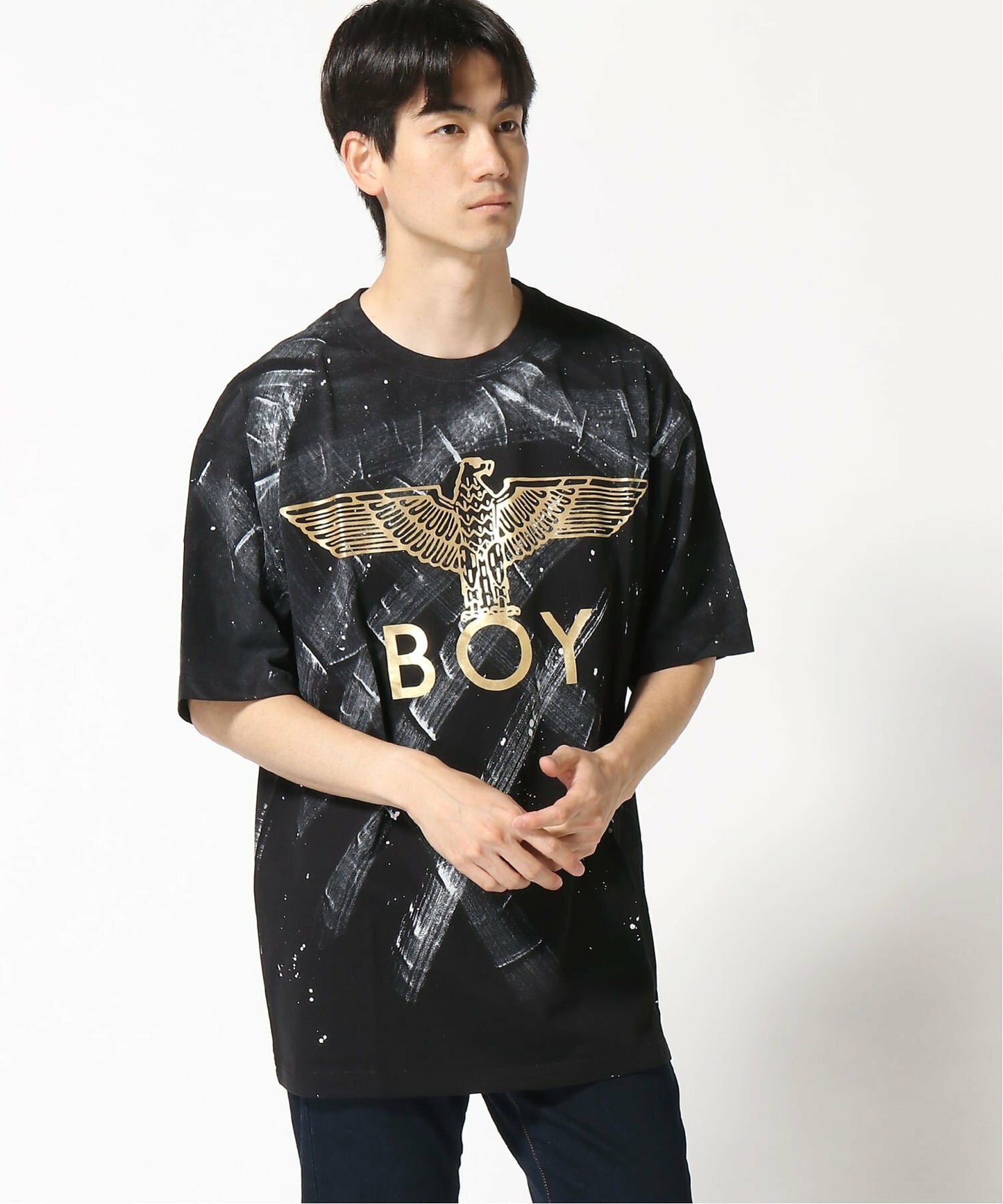 BRUSH PAINTED EAGLE TEE BLACK 【B221N0104302】
