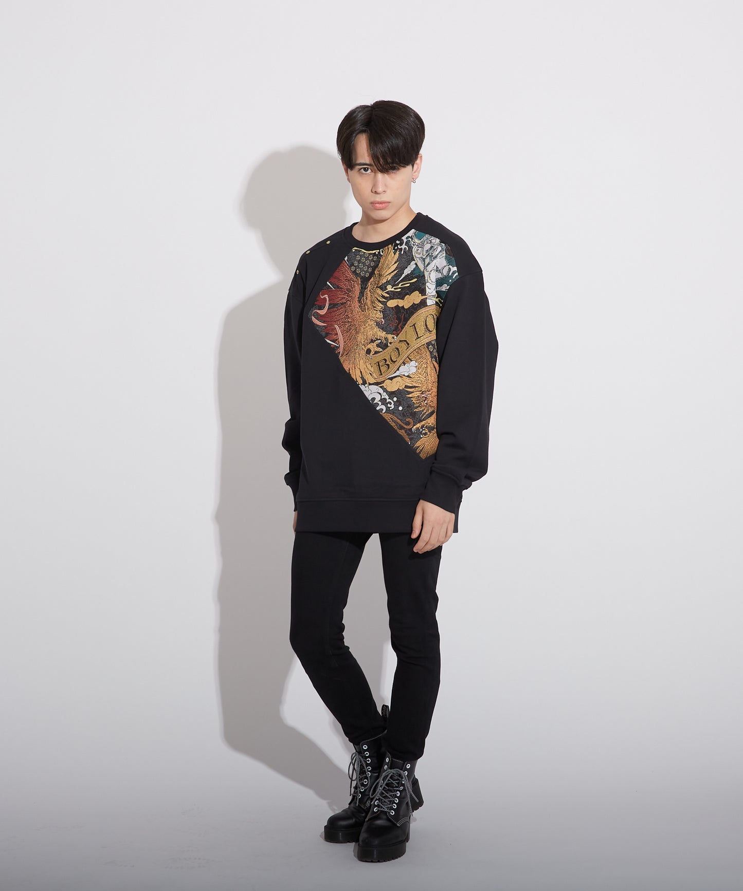 JACQUARD&EMBROIDERY SWEAT BLACK【B223N0370002】