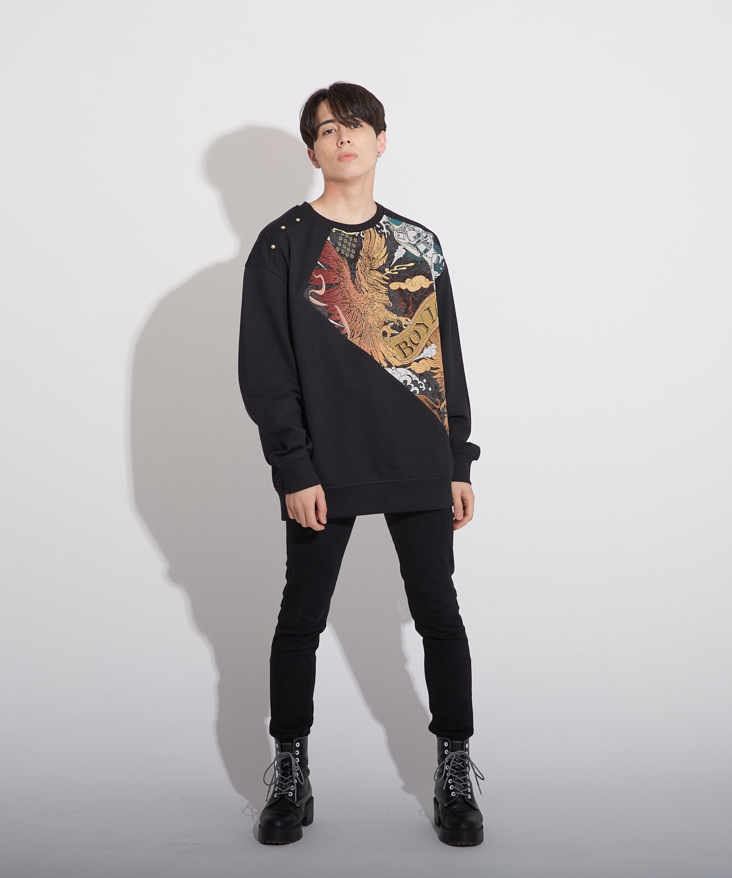 JACQUARD&EMBROIDERY SWEAT BLACK【B223N0370002】
